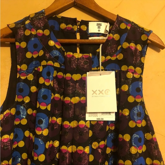 Anna Sui M Lurex Shift Dress Circles Sleeveless Holiday - Picture 6 of 10